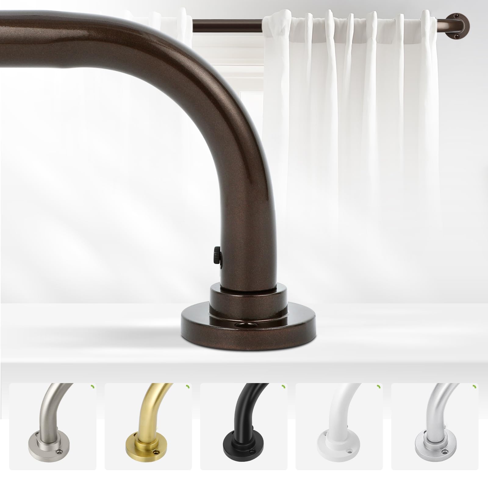 Photo 1 of TANGWIN Bronze Wrap Around Curtain Rods 36 to 72 Inch:Blackout Heavy duty Adjustable Window Curtain Rod for Bedroom,Industrial Darkening Curved French Metal Single Drapery Rods Set Easy Install,Brown