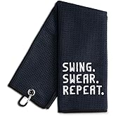 WUUCKOO Swing Swear Repeat Embroidered Golf Towel, Funny Towels for Golf Bags with Clip, Golf Accessories for Men Women, Birthday Retirement Gifts for Grandpa Dad Golfer, Golfing Gifts for Grandpa Bro