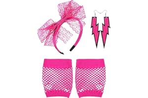 80's Lace Headband Neon Earrings Fingerless Fishnet Gloves for 80's Party