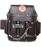 DEWALT Genuine Leather Electrician's Tool Pouch – 8 Pockets, 2 Hammer Loops, Tape Chain, Top-Grain Nubuck Leather