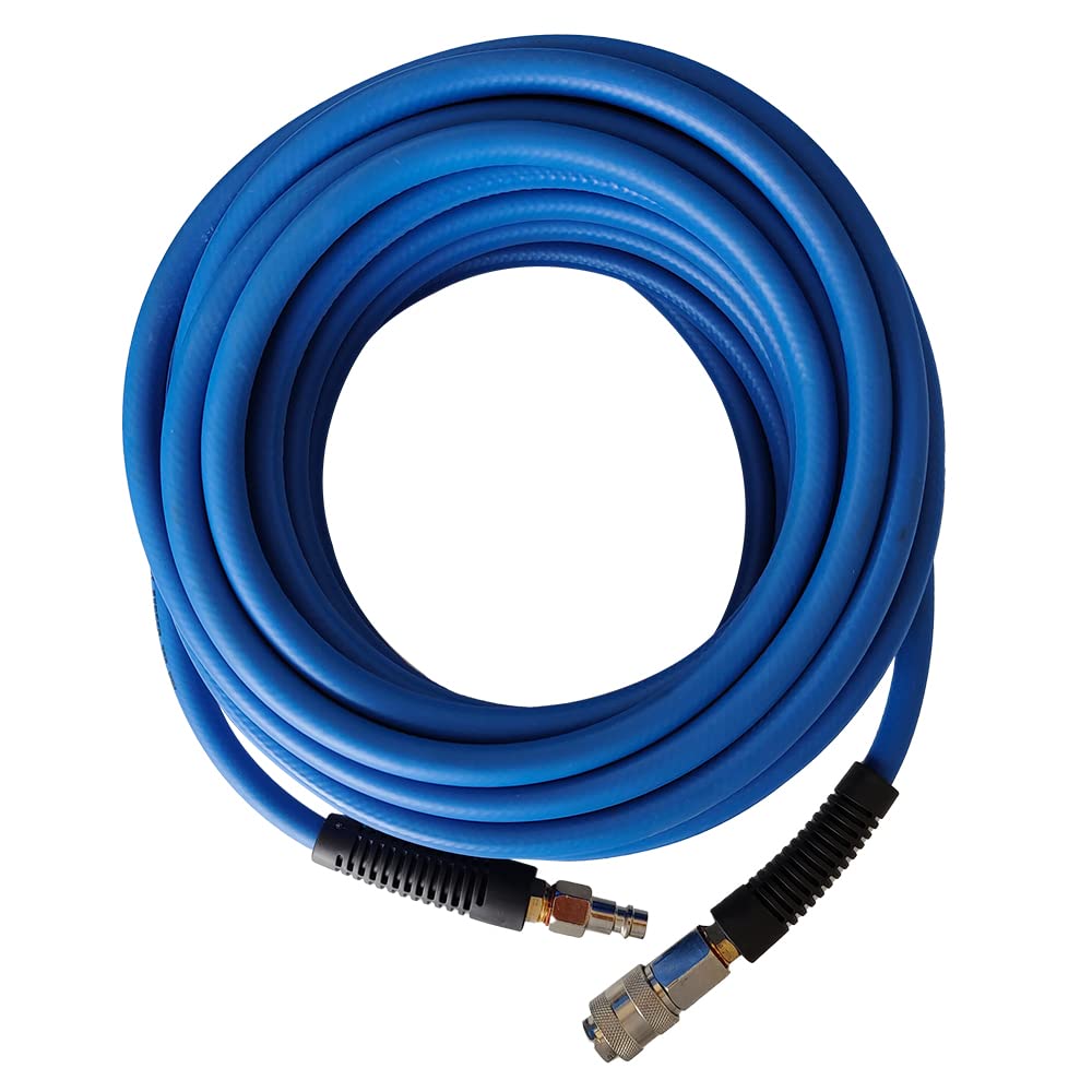 aunstarwei PVC/Rubber Hybrid Air Hose Blue with 1/4" Europe Steel Quick Coupler and Plug Fittings, 10m Length