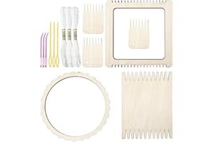 YWNYT 3 Sets Weaving Loom Kit, Mini Loom with Weaving Needle and Weaving Comb Wooden DIY Weaving Loom for Kids Adults Beginners, Rectangle Round and Square Shapes