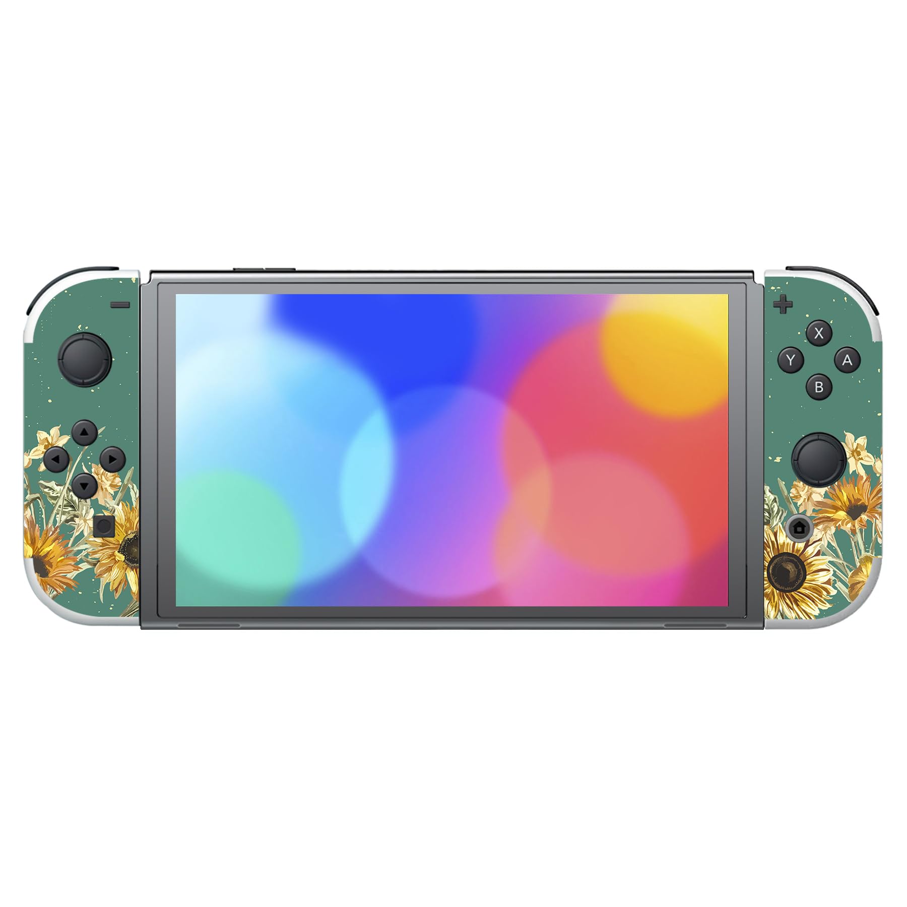 Full Set Protective Stickers for Nintendo Switch OLED Model, Customized Vinyl Decal Skins for Switch OLED Console & Joycon & Dock & Grip - Sunflowers