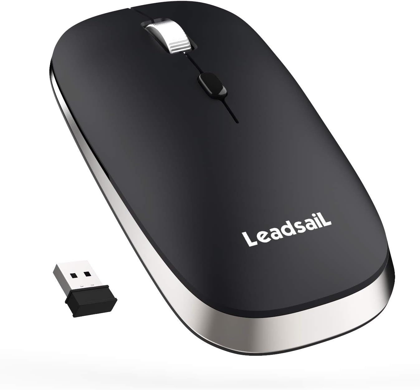 LeadsaiL Wireless Computer Mouse, 2.4G Portable Slim USB Mouse, Silent Click Laptop Mouse with 2 AAA Batteries 3 Adjustable Levels, 4 Buttons Cordless Mouse for Windows Mac PC Notebook (Black)