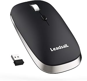 LeadsaiL Wireless Computer Mouse, 2.4G Portable Slim USB Mouse, Silent Click Laptop Mouse with 2 AAA Batteries 3 Adjustable Levels, 4 Buttons Cordless Mouse for Windows Mac PC Notebook (Black)