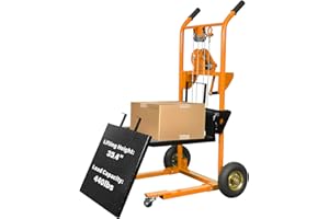 T TORY CARRIER Tory Carrier Material Lift Winch Stacker, 440 lbs Capacity Pallet Stacker, 35.4" Lifting Height, Pallet Truck Dolly, Swivel Casters Lift Table Cart, Forklift with Steel Platform(Yellow)