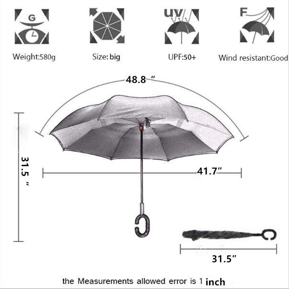 Monstleo Double Layer Inverted Umbrella Cars Reverse Umbrella, Windproof UV Protection Big Straight Umbrella for Car Rain Outdoor With C-Shaped Handle and Carrying Bag …