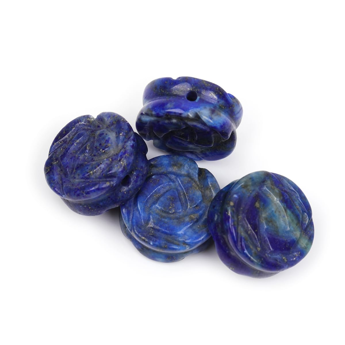 GEM-INSIDE12Pcs Hand Double Side Carved 14mm Plant Rose Flower Natural Blue Lapis Lazuli Jasper Stone Gemstone Semi Precious Beads for Jewelry Making