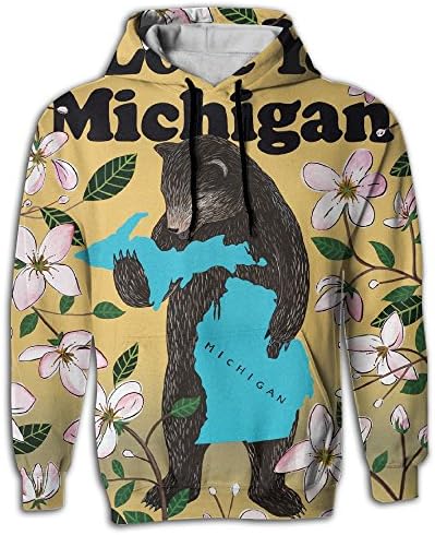 I Love You Michigan Happy Bear Young Men Printed Fashion Pullover Hoodie With Pocket