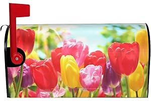 GIANLAIMA Spring Summer Sunny Fresh Colorful Tulips Mailbox Magnetic Post Mailbox Cover Garden Decor Outdoor Large 25.5" X 21"