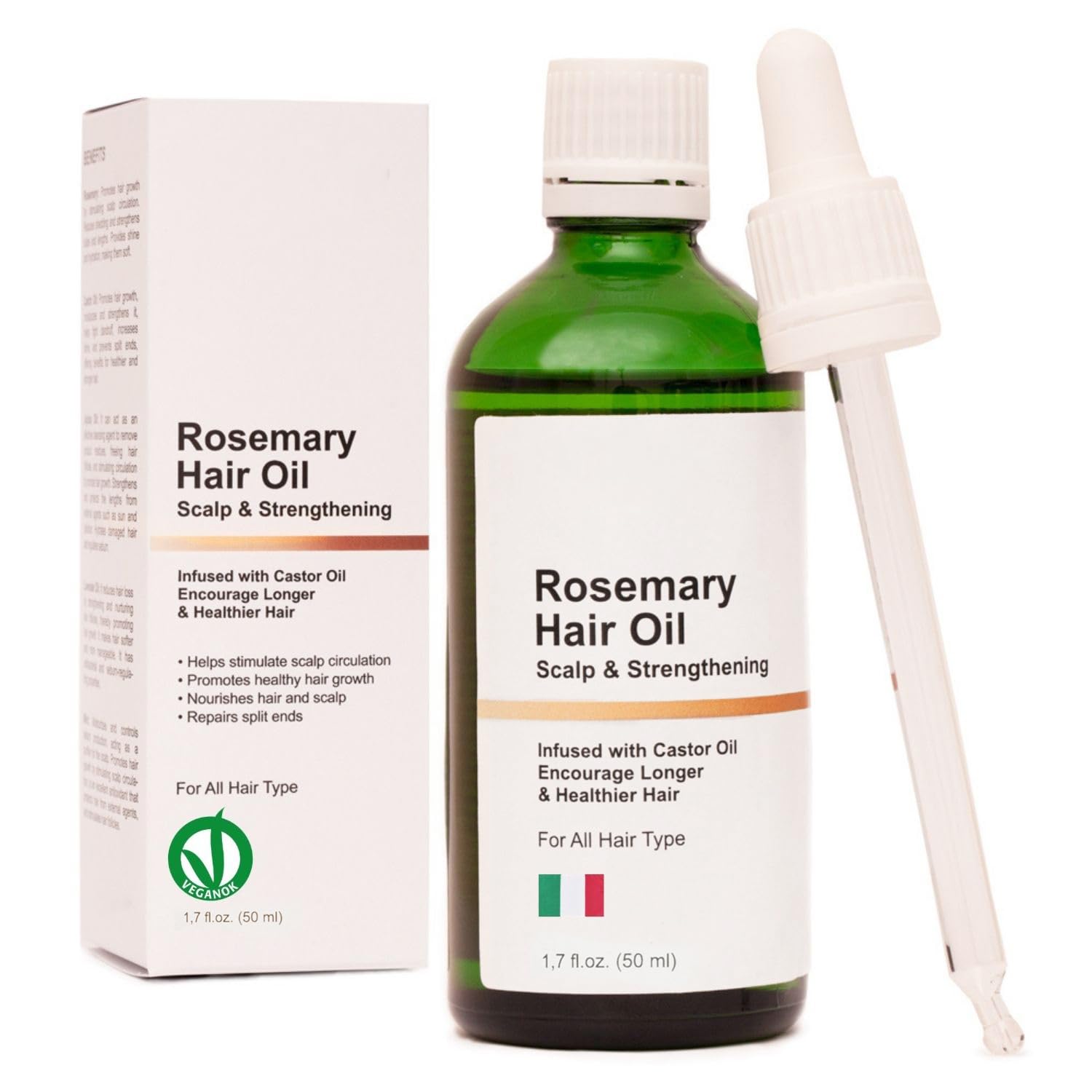 THE JOY Rosemary Oil for Hair Growth with Biotin and Castor Oil, Strengthening Serum for Women, Men & Hair Loss, 100% Vegan, Natural Hair Growth Oil, Rosemary Oil Hair
