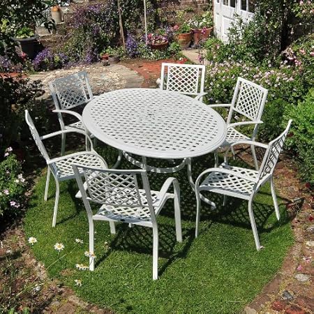 Amazon De Lazy Susan Aluguss Gartenmobel Set Weisse Nicole 180cm Ovale Gartensitzgruppe Aluminium 1 Weisser Nicole Tisch 6 Weisse Maria Stuhle