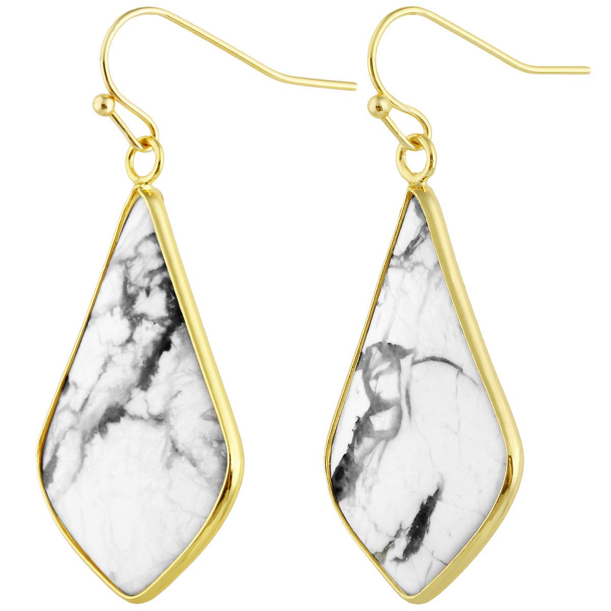 Nupuyai Rhombus Vintage Drop Earrings for Women,Bohemian Gold Plated Dangle Earrings for Wedding Party 5cm White