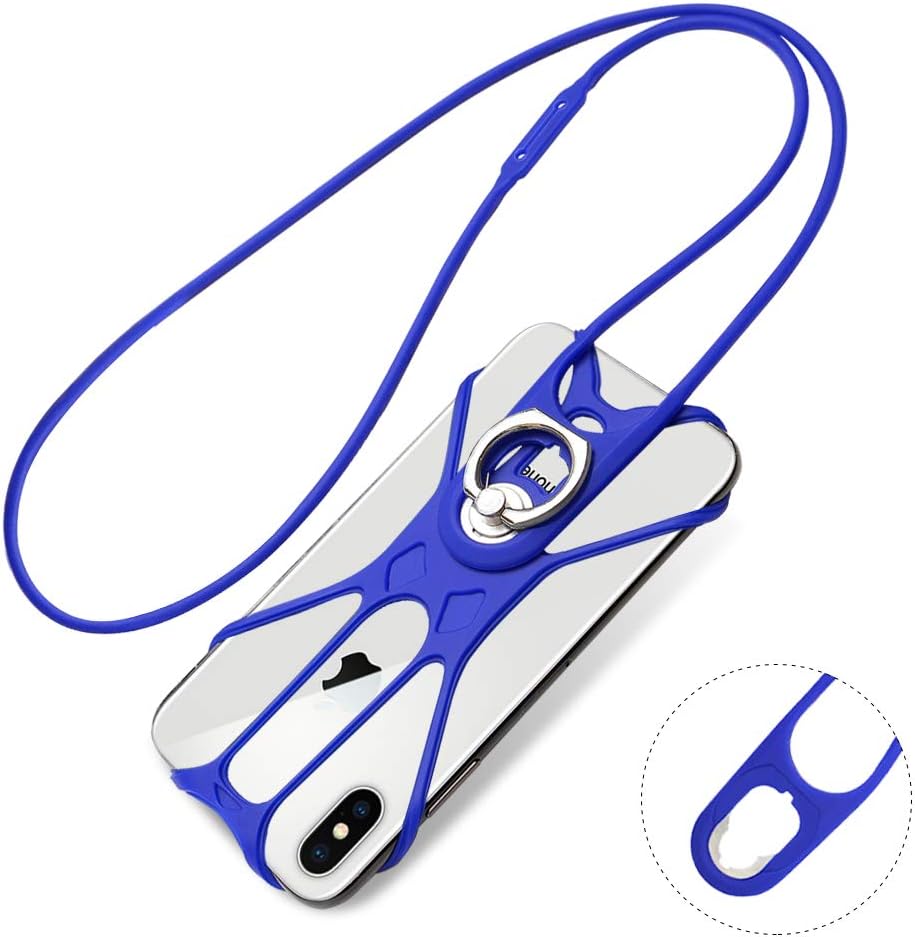 Doormoon Universal 2 in 1 Phone Lanyard, for iPhone Lanyard with 360 Swivel Removeable Neck Strap with Ring Stand Universal for Smartphone iPhoneX XR Xs Max,Samsung Galaxy Note 4.0-6.5 inch (Blue)