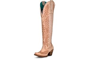 CORRAL BOOTS CORRAL Women's Embroidery Tall Top Urban Outdoor Western Cowgirl Style Above-the-Knee Pointed J Toe Cowhide Leather Boots