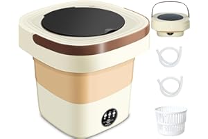Twira 9L Portable Washing Machine, Foldable Small Washer, Mini Washing Machine with 3 Modes with Blue Light, Compact Laundry Machine for Apartment, RV, Dormitory, Travel (Khaki Yellow)