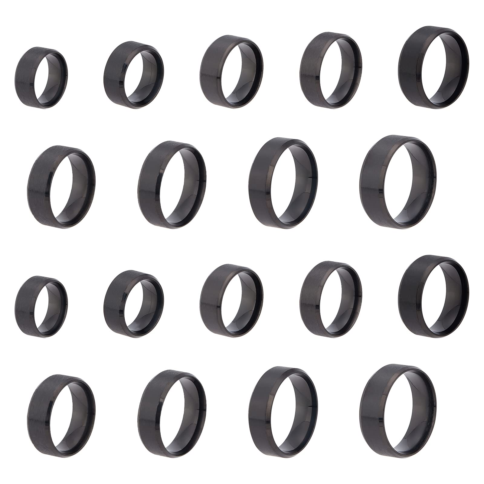 UNICRAFTALE About 18Pcs Black Stainless Steel Plain Band Ring 9 Sizes Laser Inscription Blank Finger Ring Metal Hypoallergenic Wedding Classical Ring for Jewerly Making — image 1