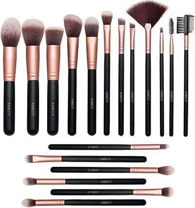 AMMIY 18-Piece Makeup Brush Set Rose Gold Premium Synthetic Wood Handle