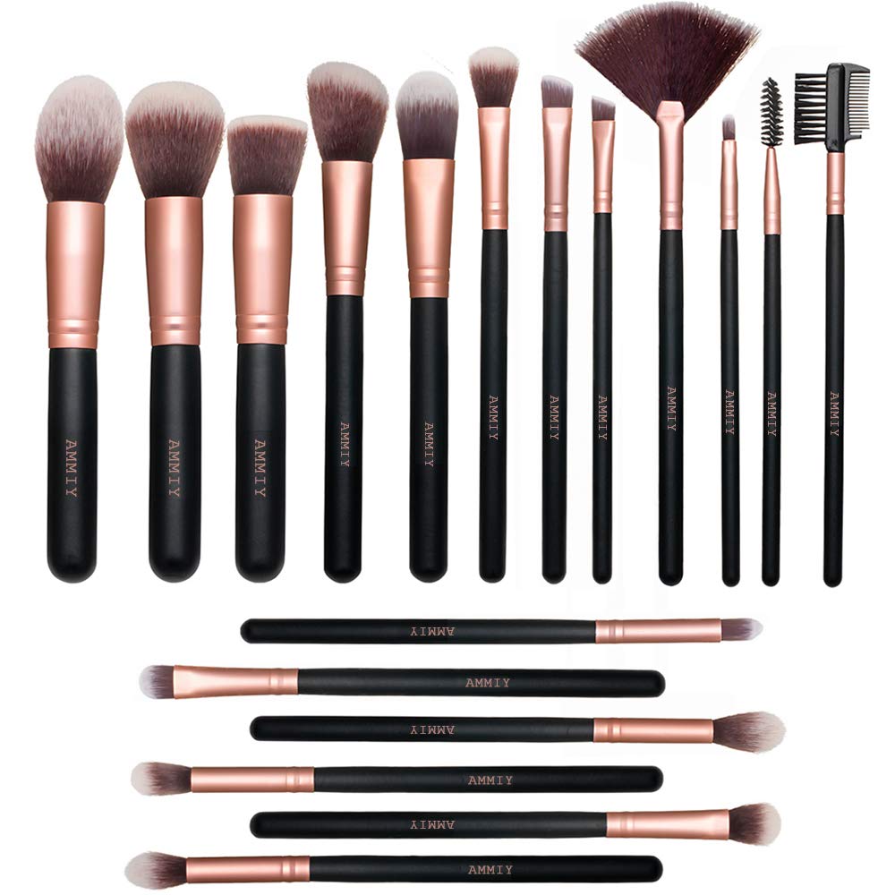 Makeup Brushes AMMIY Makeup Brushes Sets 18-Piece Rose Golden Make-up Brush Sets Premium Synthetic Wood Handle Face and Eye Brushes for Foundation, Powder, Concealers, Blush, and Eyeshadow