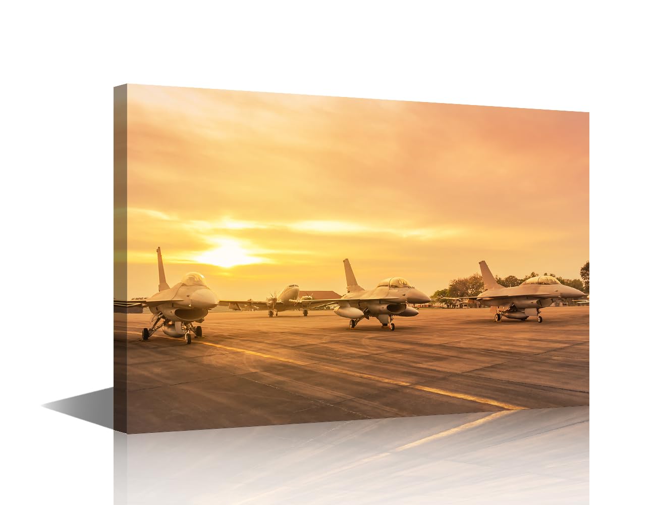 TISHIRON House Decorations Military Fighter Jet on Runway Wall Pictures for Living Room Aircraft Canvas Wall Art Aviation Modern Painting 1 Panel Wall Art on Canvas Framed Ready to Hang, 18x12in