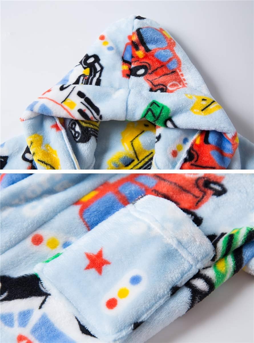 Betusline Boys Soft Fleece Hooded Bathrobe Robe, 12 Months - 12 Years: Clothing
