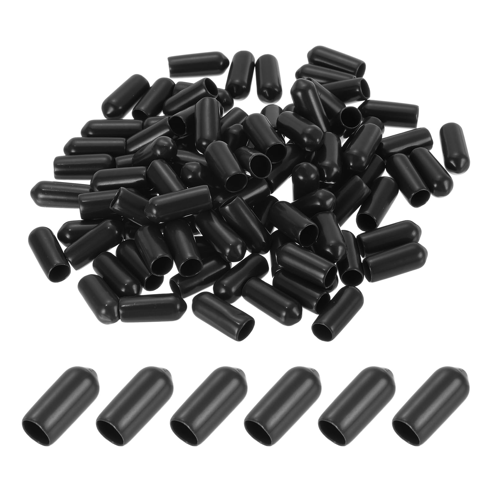 PATIKIL 6MM Vinyl Rubber End Caps, 100 Pack Flexible Bolt Screw Covers Caps Round Thread Protector Caps for Metal Tubing Rod Bolts, Black