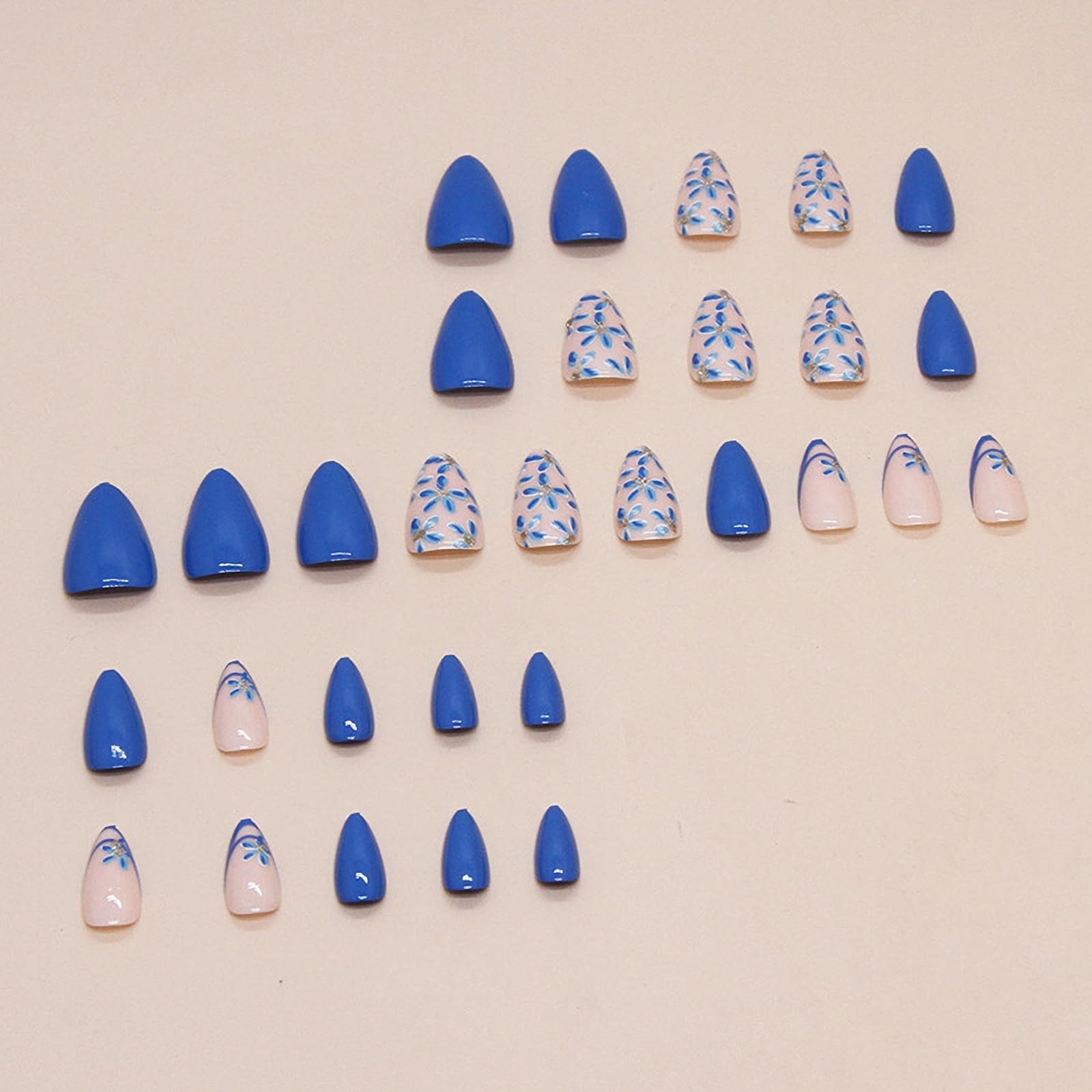 MISUD Press on Nails Short Almond Fake Nails Glossy Glue on Nails Summer Blue Acrylic Nails Stiletto Artificial Nails Cute Flower Stick on False Nails with Design 30pcs - Image 4