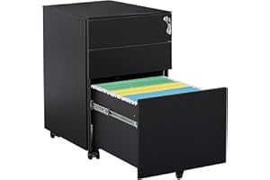 LVSTEEL 3 Drawer Mobile File Cabinet with Lock, Under Desk Metal Filing Cabinet for Home Office fits Legal/Letter/A4 File, Fully Assembled Except Wheels, Black