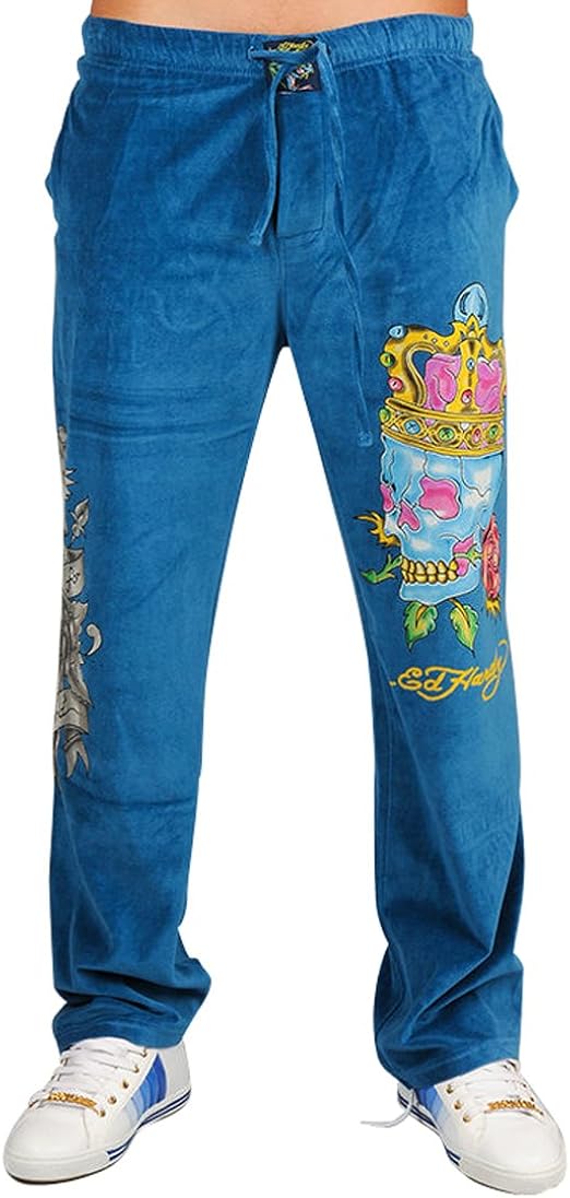 Ed Hardy Mens Velour Pants Steel Blue XLarge at Amazon Men’s
