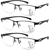 Caeyer 3 Pack Progressive Multifocus Reading Glasses Men Blue Light Blocking Metal Frame Executive style(2.75x)