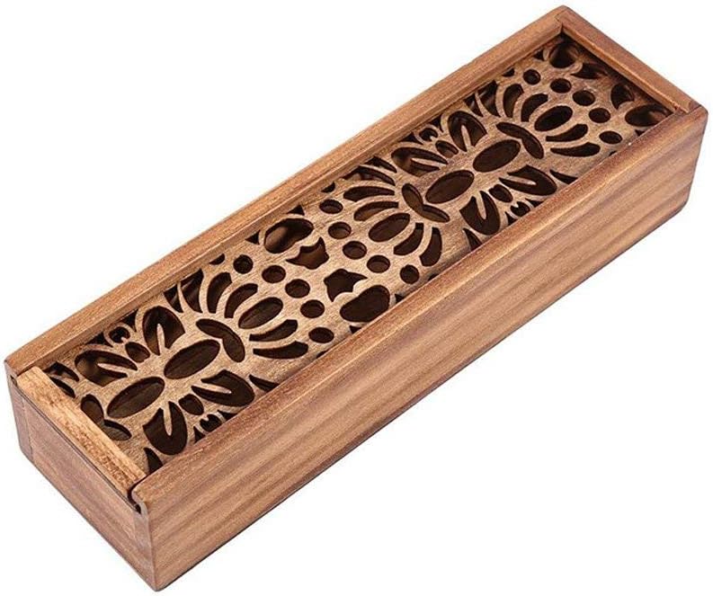 Nubstous Retro Hollow-Carved Wooden Pencil Case Desktop Storage Organizer Box Butterfly