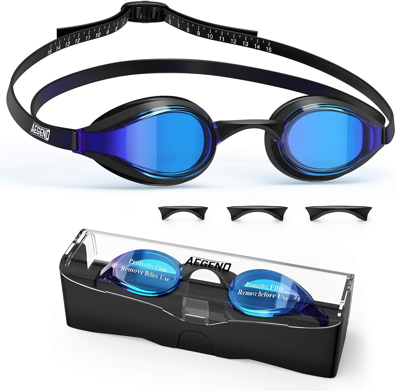 Aegend Swim Goggles, Swimming Goggles with 4 Sizes Nose Bridges UV