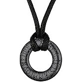 Chiorgone Viking Rune Necklace for Men, Black Stainless Steel Ring Pendant on an Adjustable Cord, Norse Amulet for Protection (Black)
