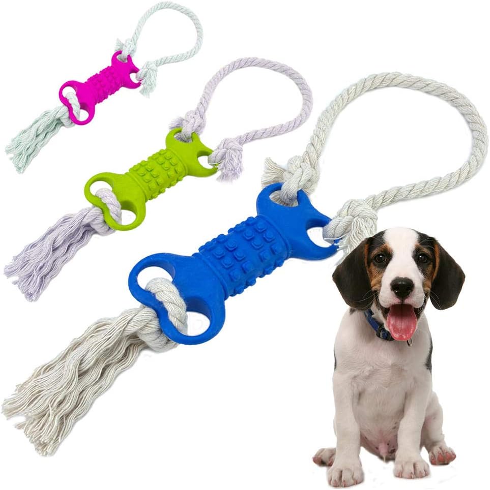 CEXWZQ Rubber Interactive Dog Toy Cotton Rope Bone Dog Chewing Toys For
