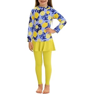 Cute Girls Rash Guard Skirted Pants Sets Cute Floral Swimwear Full Cover Arm Long Sleeves Beachwear 2 PCS Wet Suits