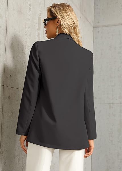 WOMENS WORK CASUAL OVERSIZED BLAZERS LONG SLEEVE OPEN FRONT OFFICE BUSINESS JACKETS DARK GREY