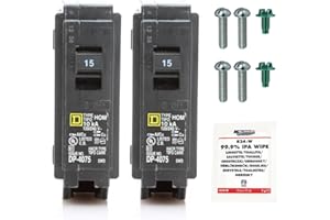 FalconSupply Genuine Square D HOM115 Circuit Breaker Kit Bundle (2 Pack), 15 Amp (15A) Single Pole, 120V, 10kAIC, UL Listed, Plug-On for Homeline Load Centers & Panel Box, New Replacement