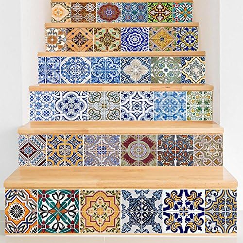 JHYS Self-adhesive 3D Ceramic Tiles Patterns Staircases Sticker Vinyl Removable Waterproof Stairway Decoration Wall Decal Paper , multicolor