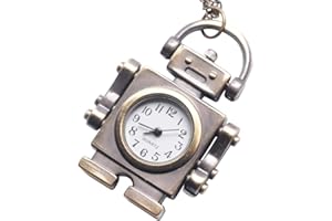 81stgeneration Men's Women's Analogue Quartz Retro Style Robot Pocket Watch Brass Pendant Necklace, 78 cm