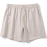 GENEMEN Mens Cotton Linen Shorts 4 Inch Inseam Drawstring Casual Beach Shorts with Pockets