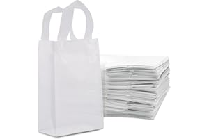 Prime Line Packaging Clear Gift Bags, Frosted Plastic Tote Bags with Handles for Small Business, Shopping, Boutiques, Retail, Bulk, 6x3x9, 100 Pack