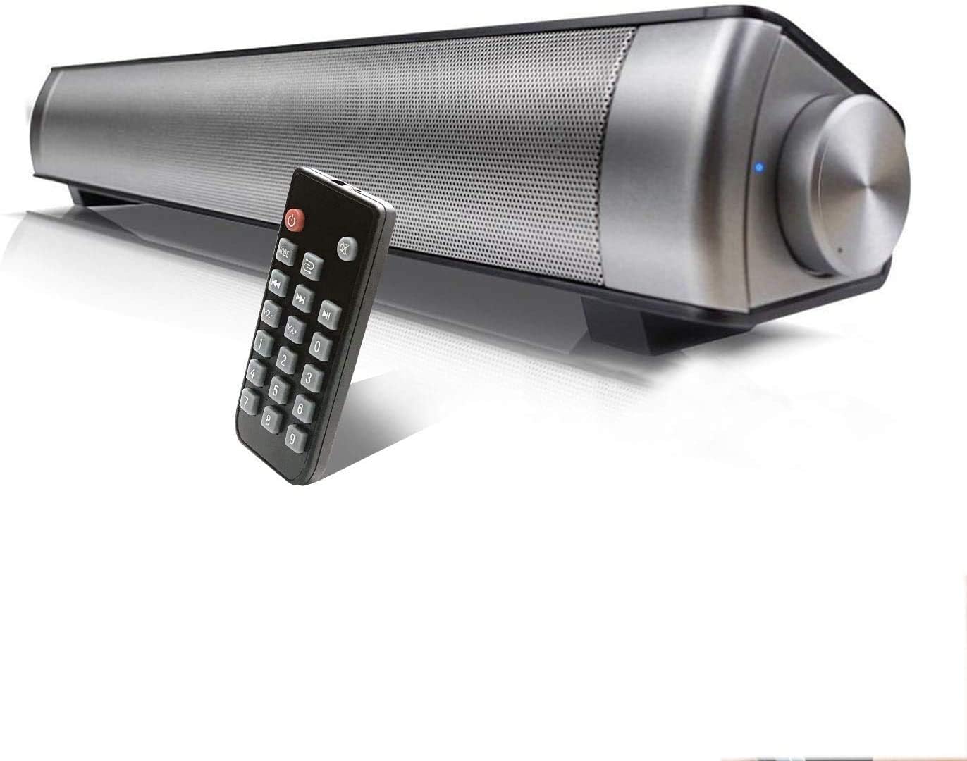 Bluetooth Sound Bar Mini Portable Soundbar Wireless Speakers for Home Theater Surround Sound with Built-in Subwoofers for TV/PC/Phones/Tablets with Remote Control (Silver)