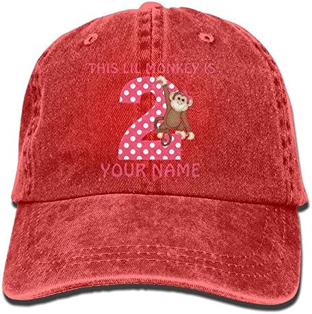 2nd Birthday Monkey Girl Personalized Unisex Flat Bill Hip Hop Cap Baseball Hat Head-Wear Cotton Snapback Hats Red