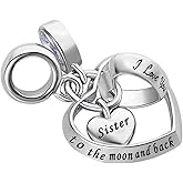 MiiFort Family Interlocking Heart Dangle Charm fits Pandora Charms Bracelets Birthstone Cubic Zirconia Grandma Grandson Auntie Daughter Dad Mom Mum Nan Sister Wife