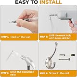 GlazieVault Satin Nickel Coat Hooks Set of 10 Heavy Duty Wall Mounted view 4