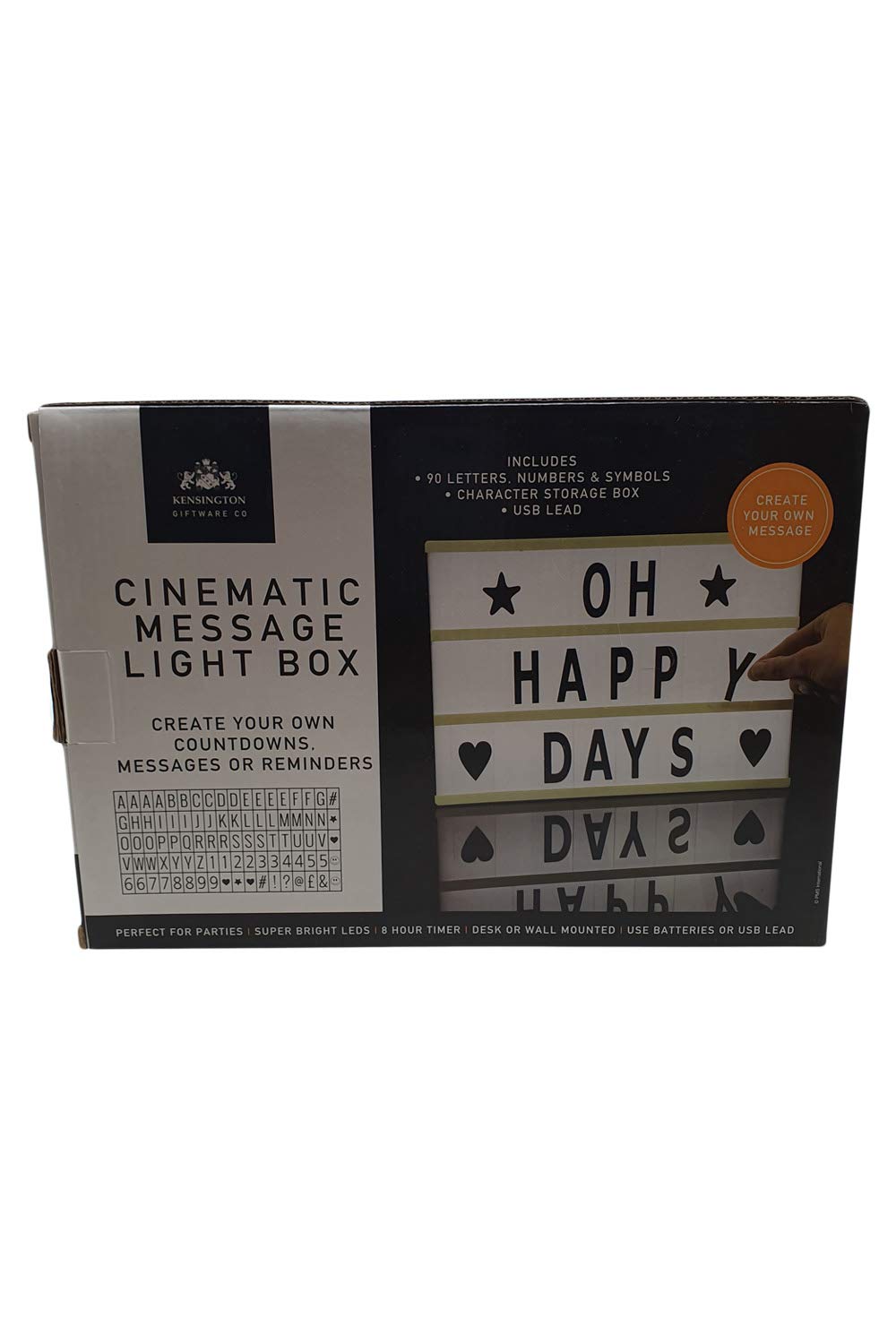 Kensington Giftware Co. 809060 Light-up Cinematic Message Board | Black and White | Pack of 1-30 x 22 x 4cm Accessory