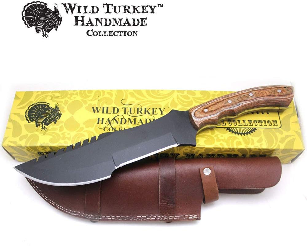 Wild Turkey Handmade Collection 15" Full Tang Fixed Blade Tracker Knife w/Leather Sheath
