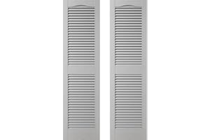 Builders Edge 14.5 in. W x 74 in. H, Custom Cathedral Top Center Mullion, Open Louver Shutters, Includes Matching Installation Spikes (Per Pair), 030 - Paintable
