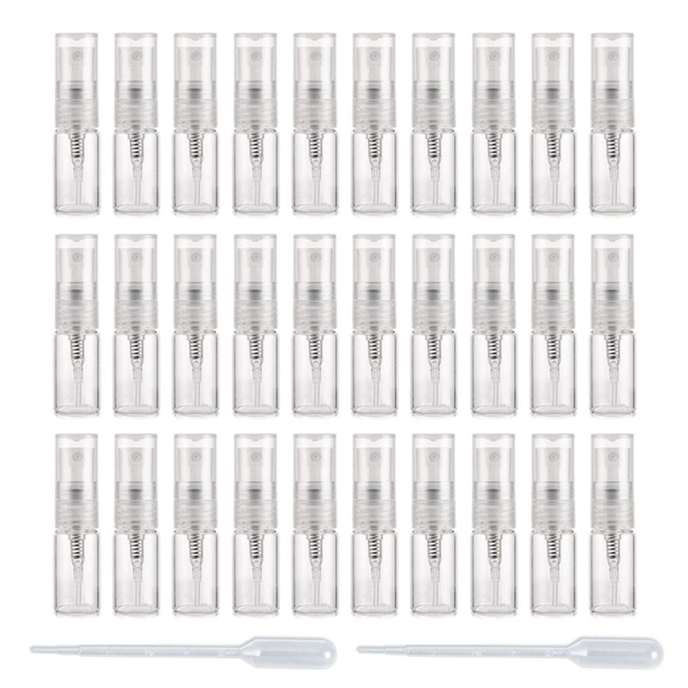 Enslz Mini Spray Bottle 2ml 30pcs Refillable Glass Spray Bottle Glass Bottle Atomizer Perfume Mouthwash Atomizer for Cleaning Refillable Container for Travel Essential Oils… (2ml)