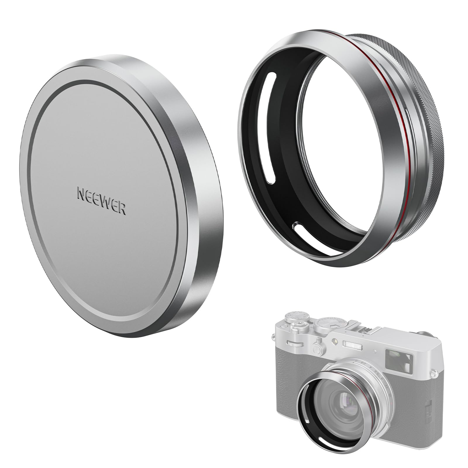 NEEWER Round Lens Hood for X100V/X100VI, Prevents Flare & Reflection, Not Compatible with Traditional Round Filters, Silver, CA085
